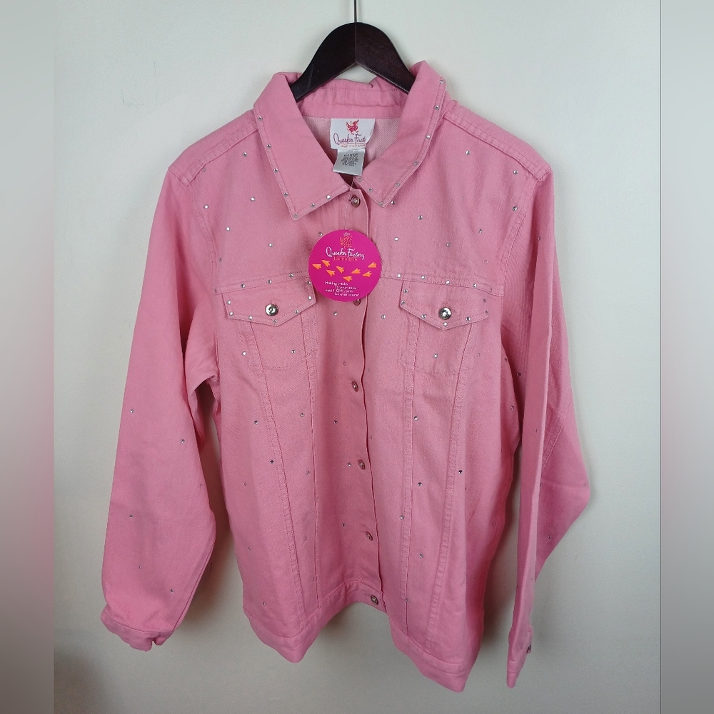 NWT Quacker Factory Dream Jeannes Denim Jean Jacket Pink X Large A43311